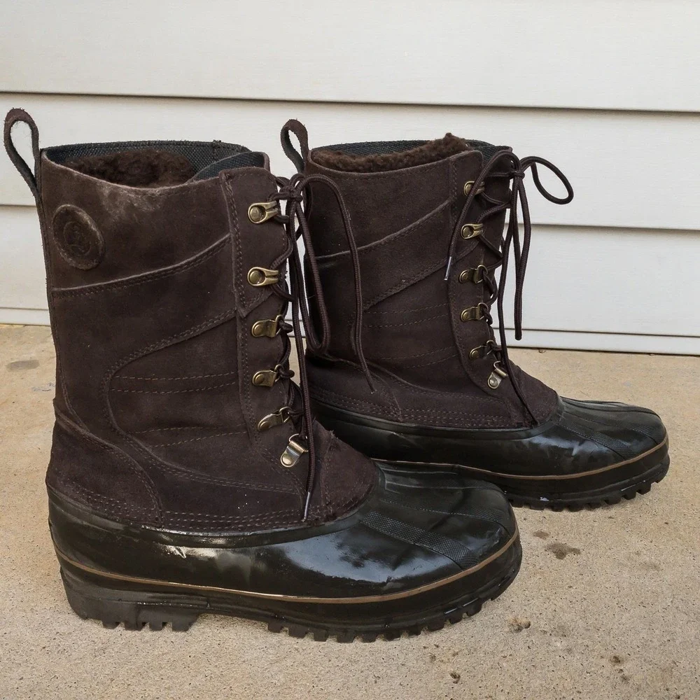 Lands' End Duck Boots Mens 8D Brown Suede Insulated Snow Winter Rubber Suede